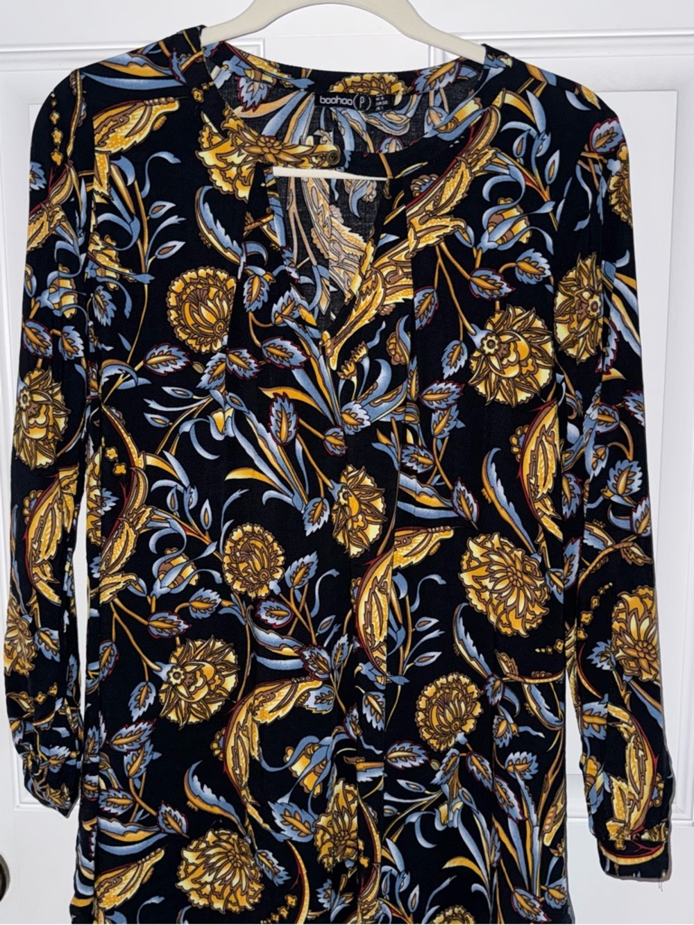 Boohoo Boho Floral Keyhole Tunic Blouse-Floral-Vintage Inspired-XS